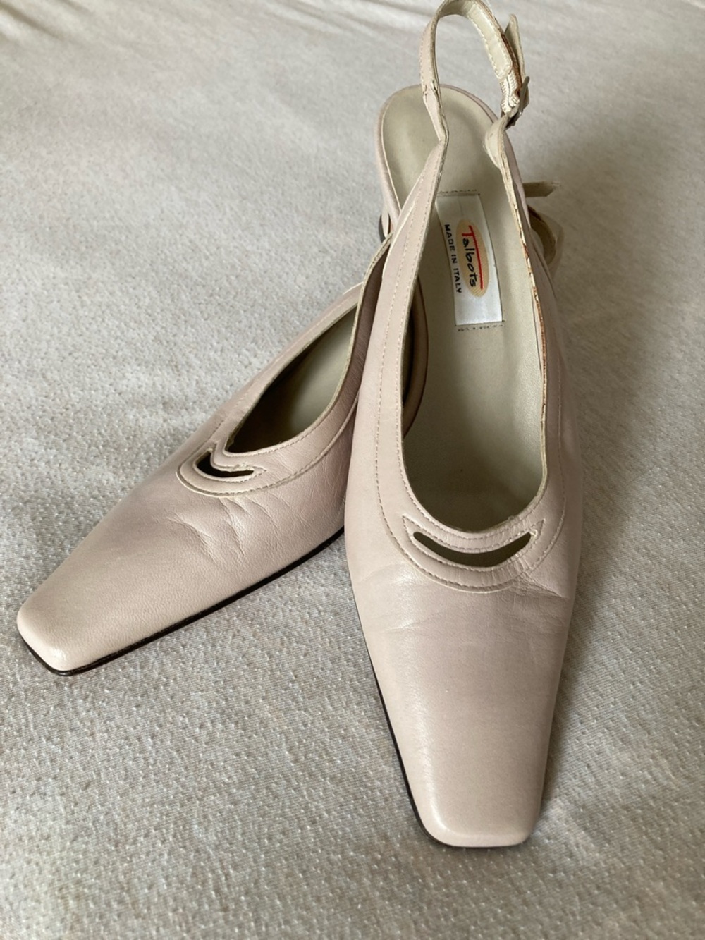 Vintage Talbots Pale Cream Leather Slingback Heels - Made in Italy